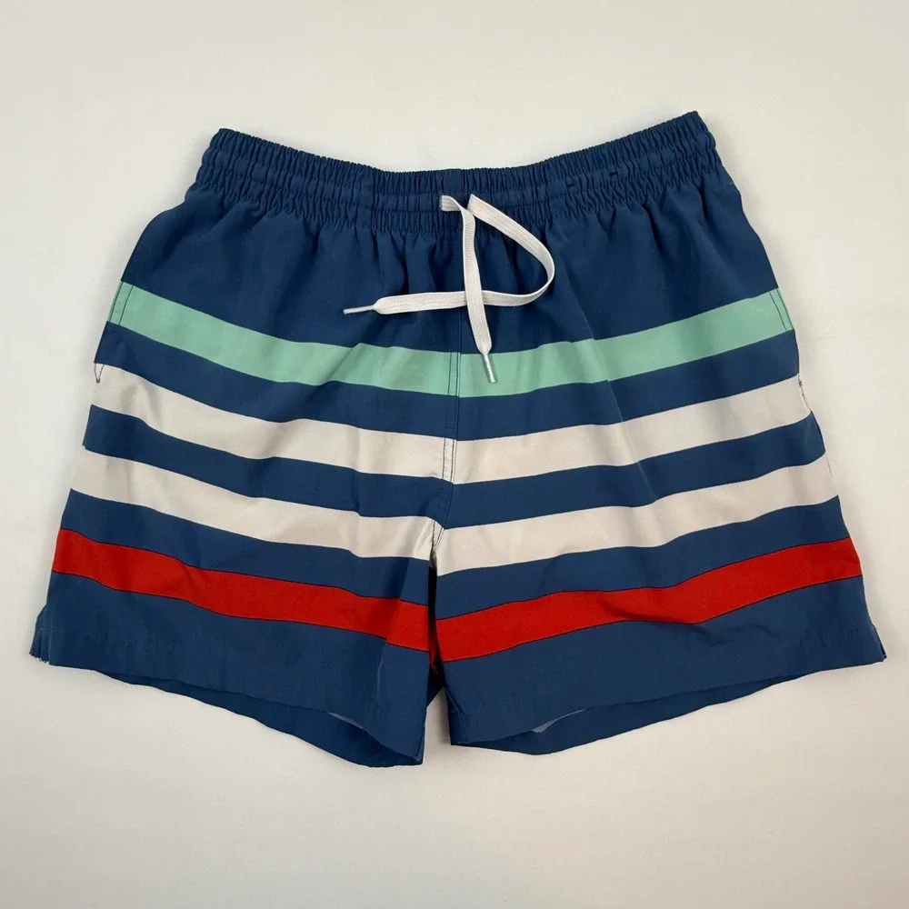Chubbies Mens Medium Blue Striped Swim Trunks Mesh Lined 5.5 Inseam SWM18069FP